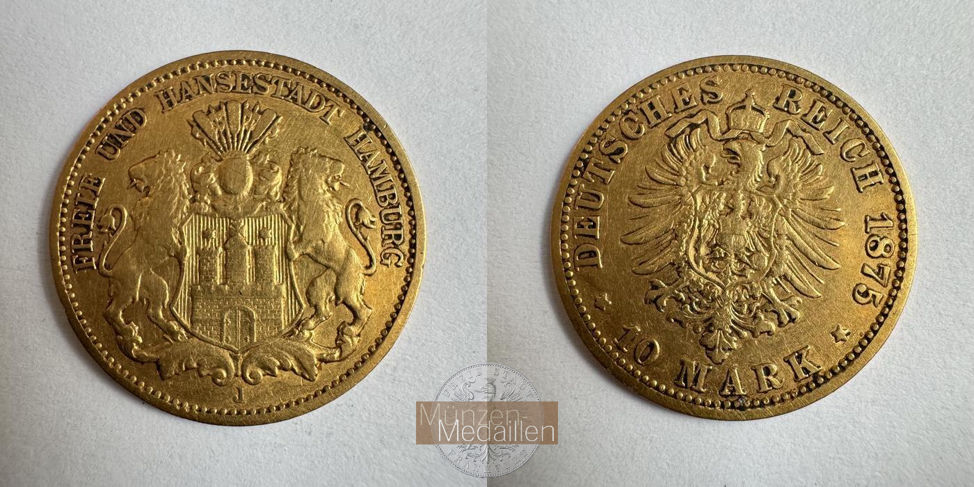 Dt. Kaiserreich Hamburg MM-Frankfurt KM#600 Feingold: 3,58g 10 Mark (1875-88) 1875 J 