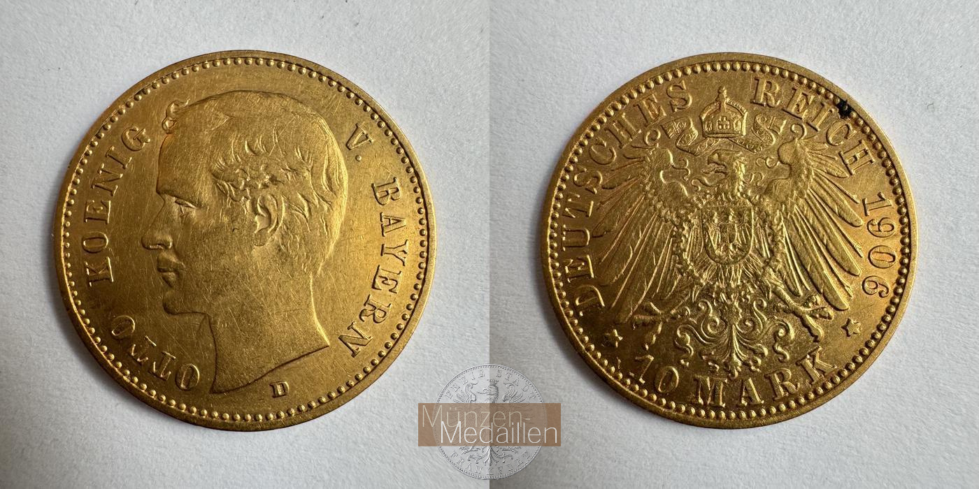  Dt. Reich Bayern, 10 Mark 1906 D Otto MM-Frankfurt KM#994 Feingold: 3,584g   