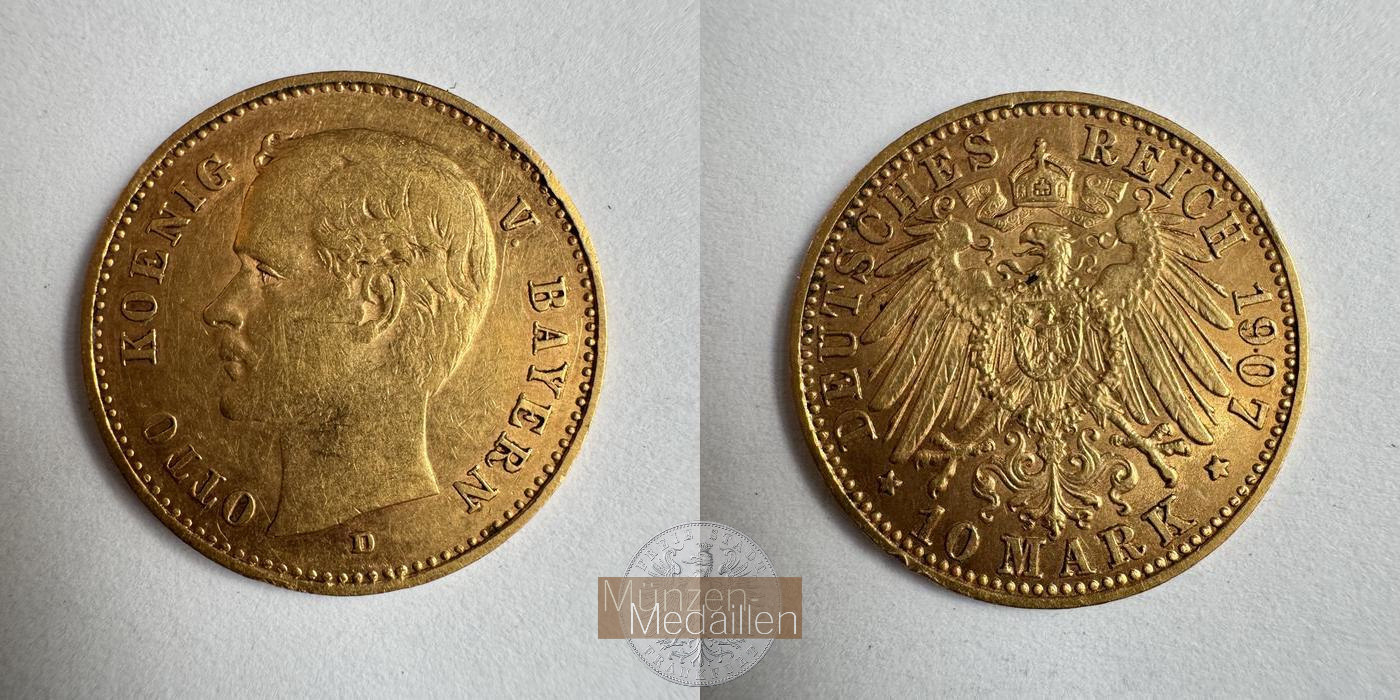  Dt. Reich Bayern, 10 Mark 1907 D Otto MM-Frankfurt KM#994 Feingold: 3,584g   