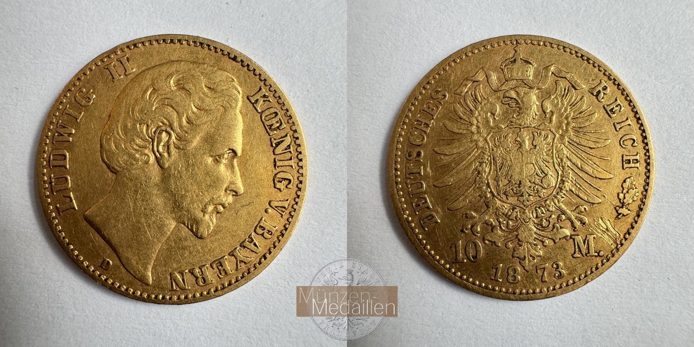 Dt Kaiserreich. Bayern MM-Frankfurt KM#892 Feingold: 3,59g Ludwig II. 10 Mark 1873 D 