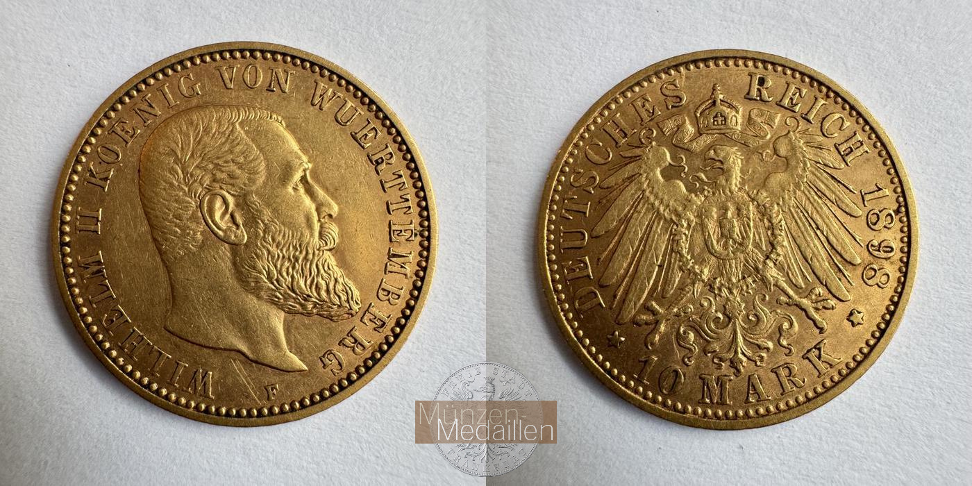 Deutsches Kaiserreich, Württemberg MM-Frankfurt KM#633 Feingold: 3,58g Wilhelm II. 10 Mark 1898 F 