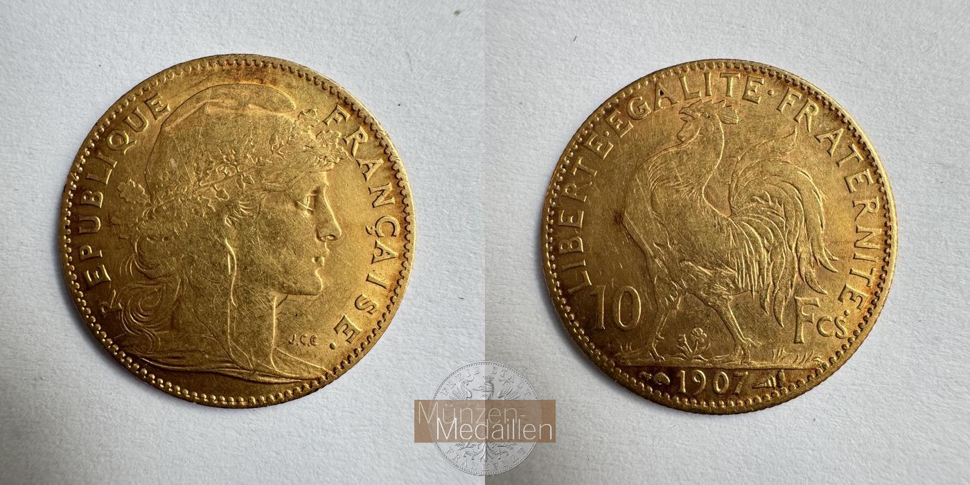  Frankreich 10 Francs 1907 (1899-1914) MM-Frankfurt KM#846 Feingold: 2,903g   
