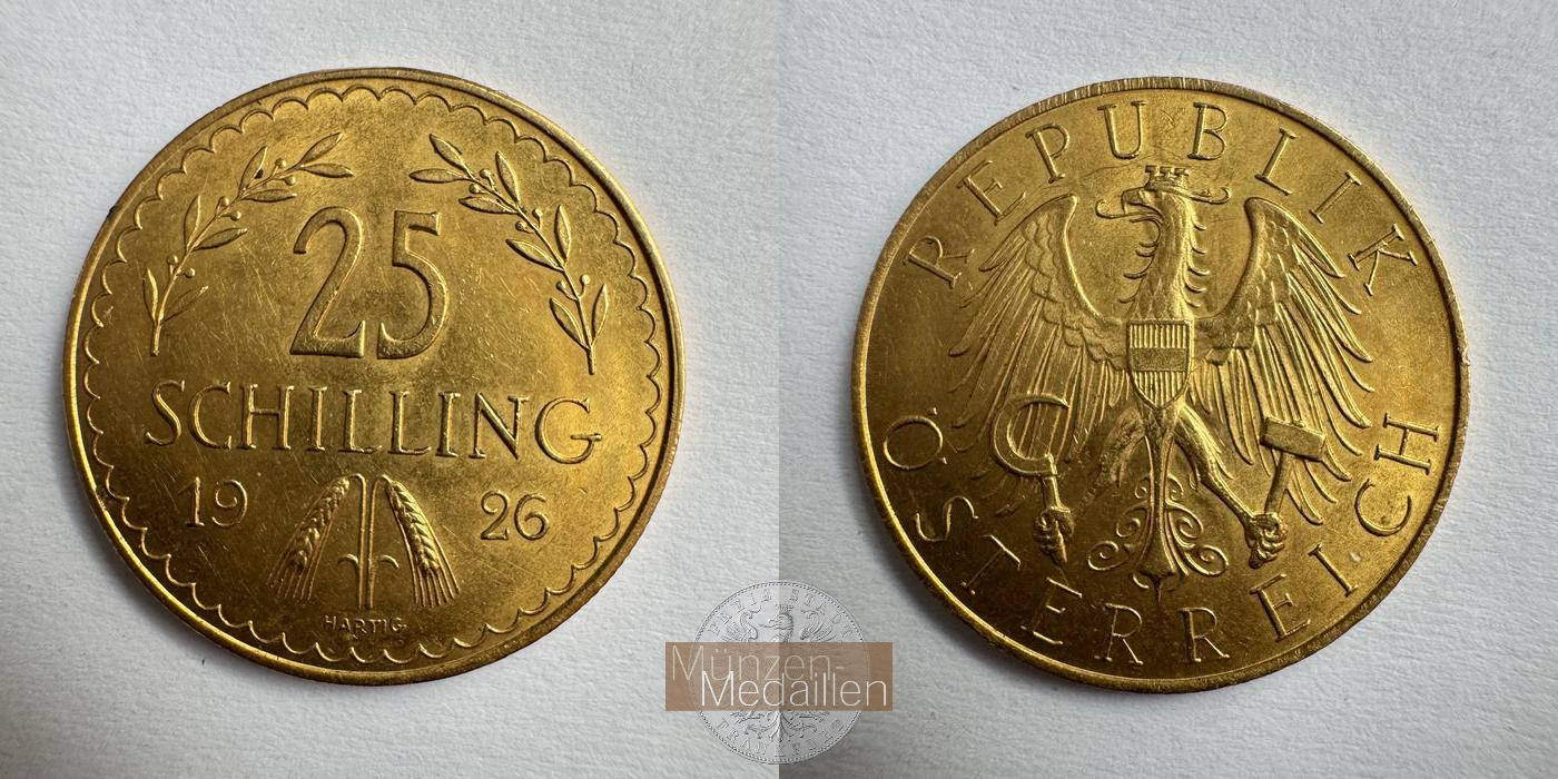 Österreich, Erste Republik MM-Frankfurt KM#2841 Feingold: 5,29g 25 Schilling 1926 