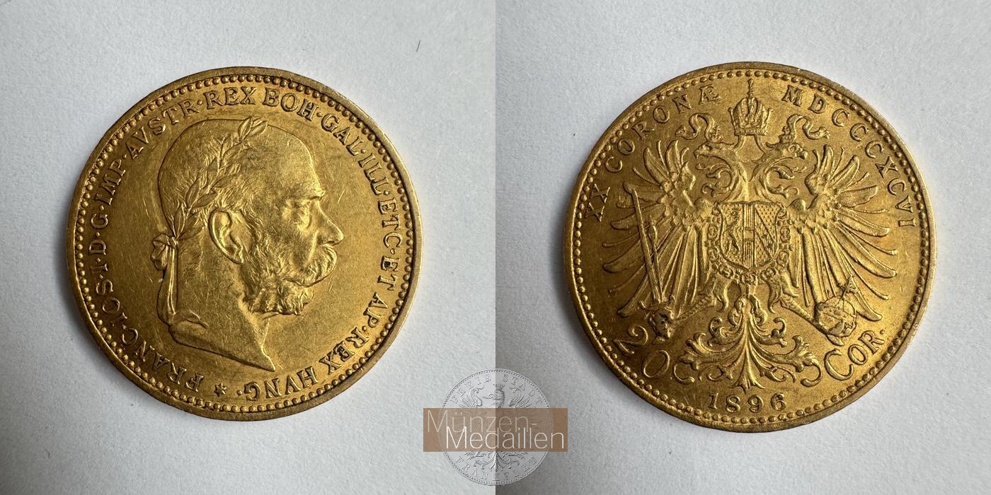 Österreich, Franz Joseph I MM-Frankfurt KM#2806 Feingold: 6,10g 20 Kronen (1892-1905) 1896 