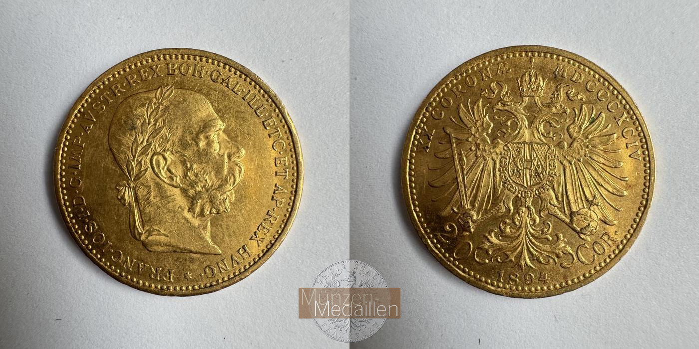 Österreich, Franz Joseph I MM-Frankfurt KM#2806 Feingold: 6,10g 20 Kronen (1892-1905) 1894 