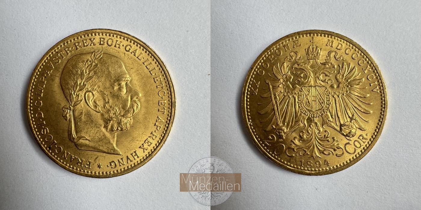 Österreich, Franz Joseph I MM-Frankfurt KM#2806 Feingold: 6,10g 20 Kronen (1892-1905) 1894 