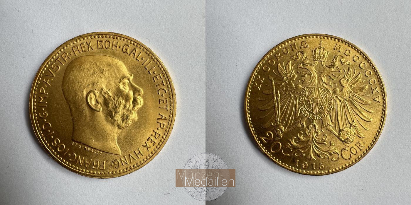  Österreich, Franz Joseph I.  20 Kronen 1915 NP.  MM-Frankfurt KM#2818 Feingold: 6,1g   