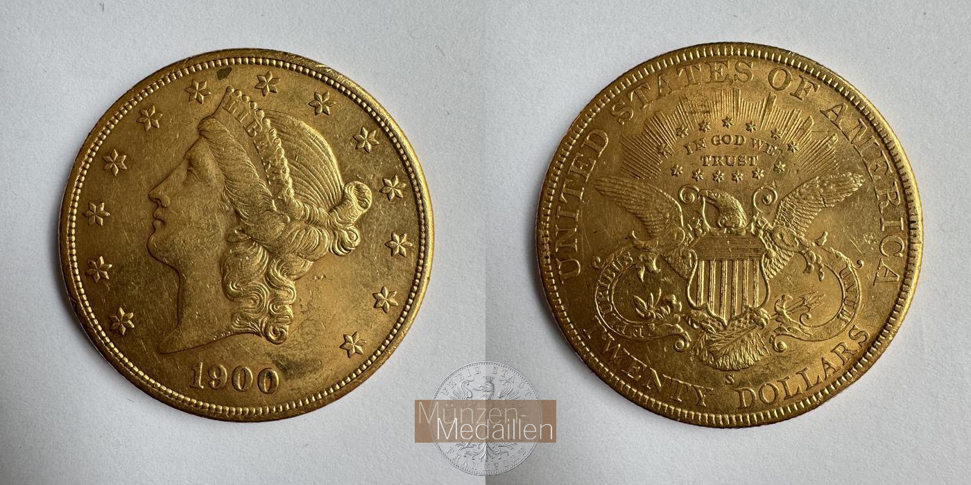  USA 20 Dollars 1900 'S' Liberty Head - Double Eagle, With motto MM-Frankfurt KM#74.3 Feingold: 30,1g   