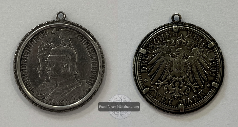  Dt. Kaiserreich 2 Mark 1901 200 Jahre Preußen Münzanhänger FM-Frankfurt KM#525 Feinsilber: 10g   