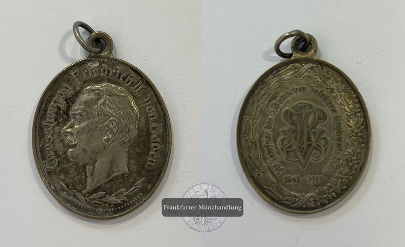  Baden Medaille 1911 Friedrich II. 50. Jubiläum des Infanterieregiments FM-Frankfurt   