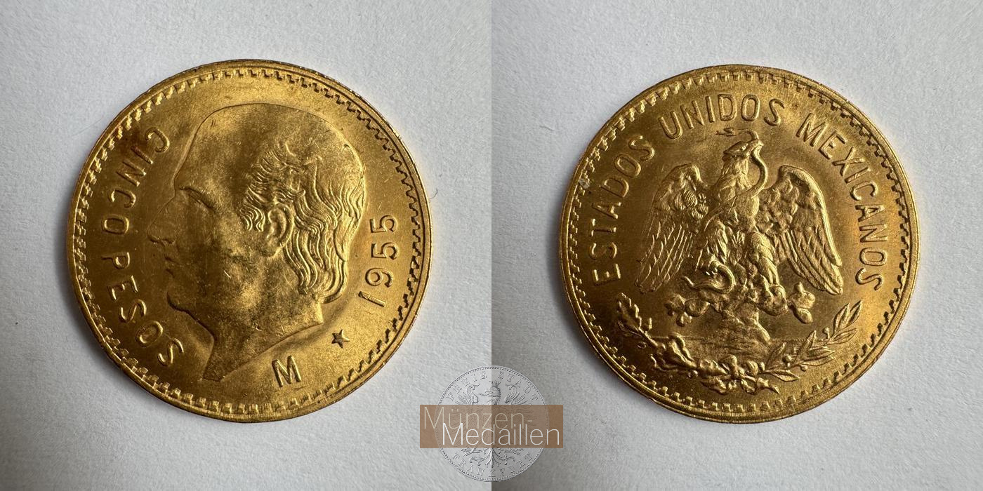  Mexiko 5 Pesos 1955 M (1905-55) MM-Frankfurt KM#464 Feingold: 3,75g   