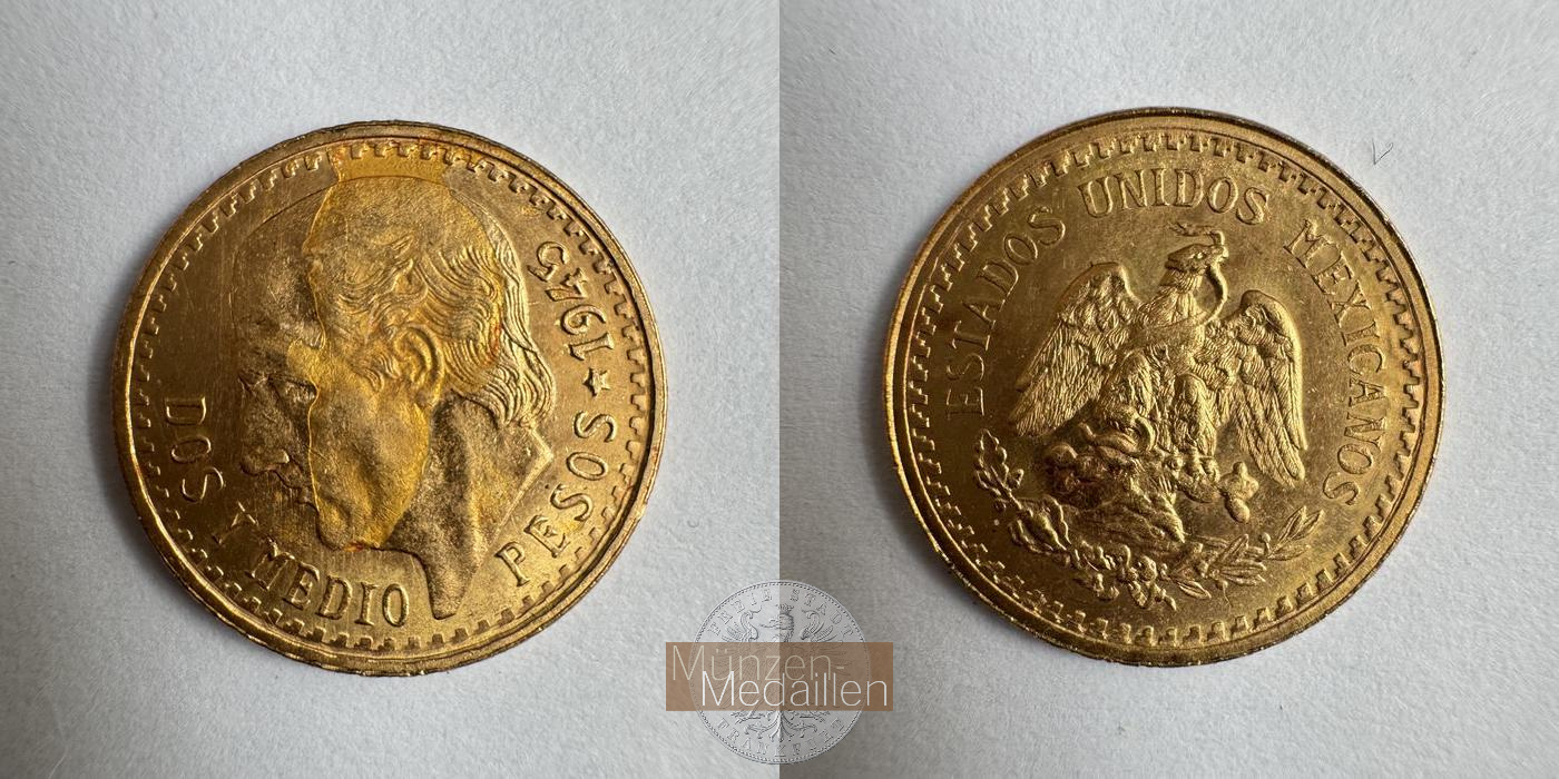  Mexiko 2½ Pesos 1945 (1918-48) NP MM-Frankfurt KM#463 Feingold: 1,875g   