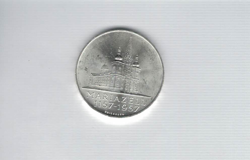  25 Schilling 1957 800 Jahre Mariazell 10,4g fein Ag Gedenkmünze Österreich Spittalgold9800 (04588/3)   