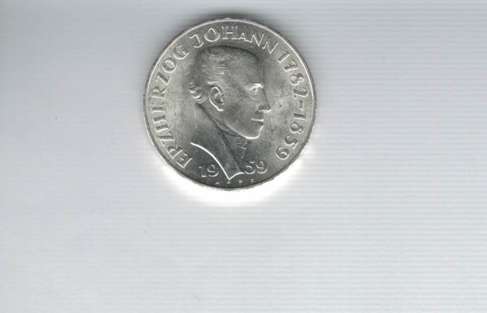  25 Schilling 1959 Erzherzog Johannes silber 10,4g fein Österreich Spittalgold9800 (4588/5)   