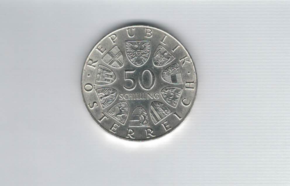  50 Schilling 1974 1200 Jahre Dom zu Salzburg Ag 12,8g fein Österreich Spittalgold9800 (4504/3)   