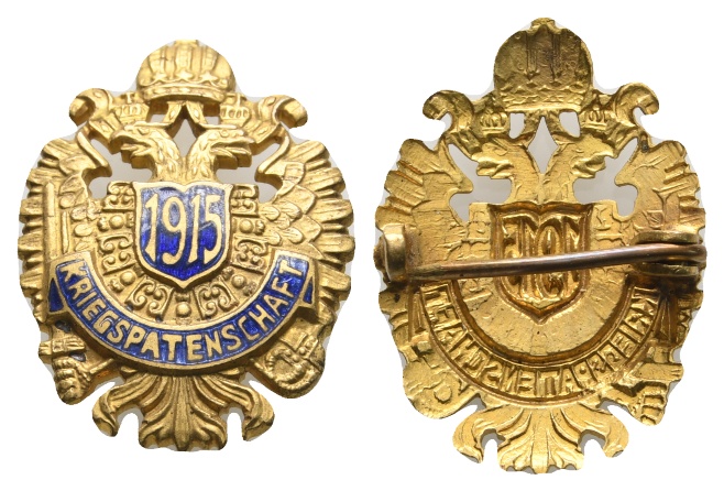  Anstecker 1915; Kriegspatenschaft; unedel; 3,52 g   