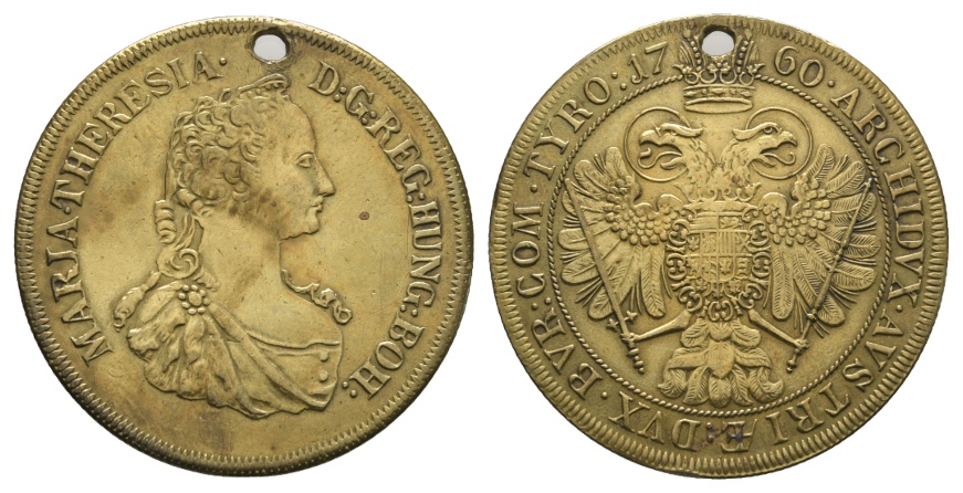  Medaille 1760; Maria Theresia; gelocht; Messing; 6,91 g; Ø 33,50 mm   