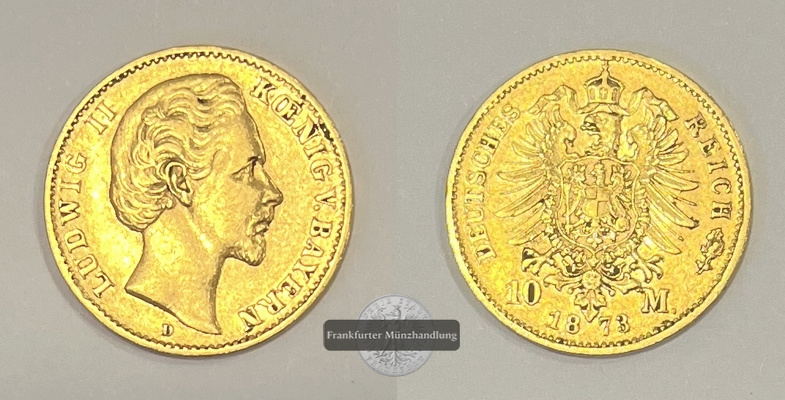 Bayern, Kaiserreich  10 Mark MM-Frankfurt KM#898 Feingold: 3,58g Ludwig II 1873 D 