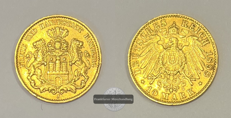 Hamburg, Freie Hansestadt MM-Frankfurt Feingold: 3,58g 10 Mark 1898 J 
