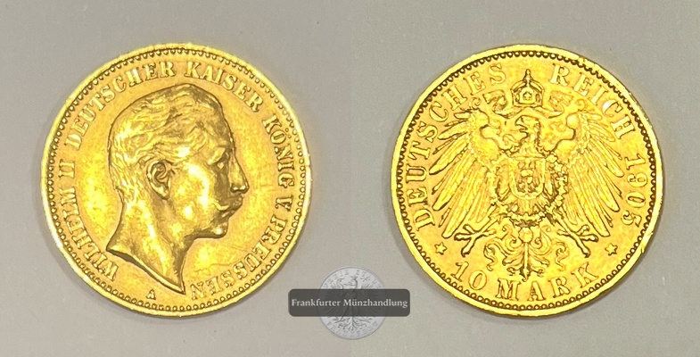 Deutsches Kaiserreich, Preussen MM-Frankfurt KM#520 Feingold: 3,58g Wilhelm II 10 Mark 1905 A 
