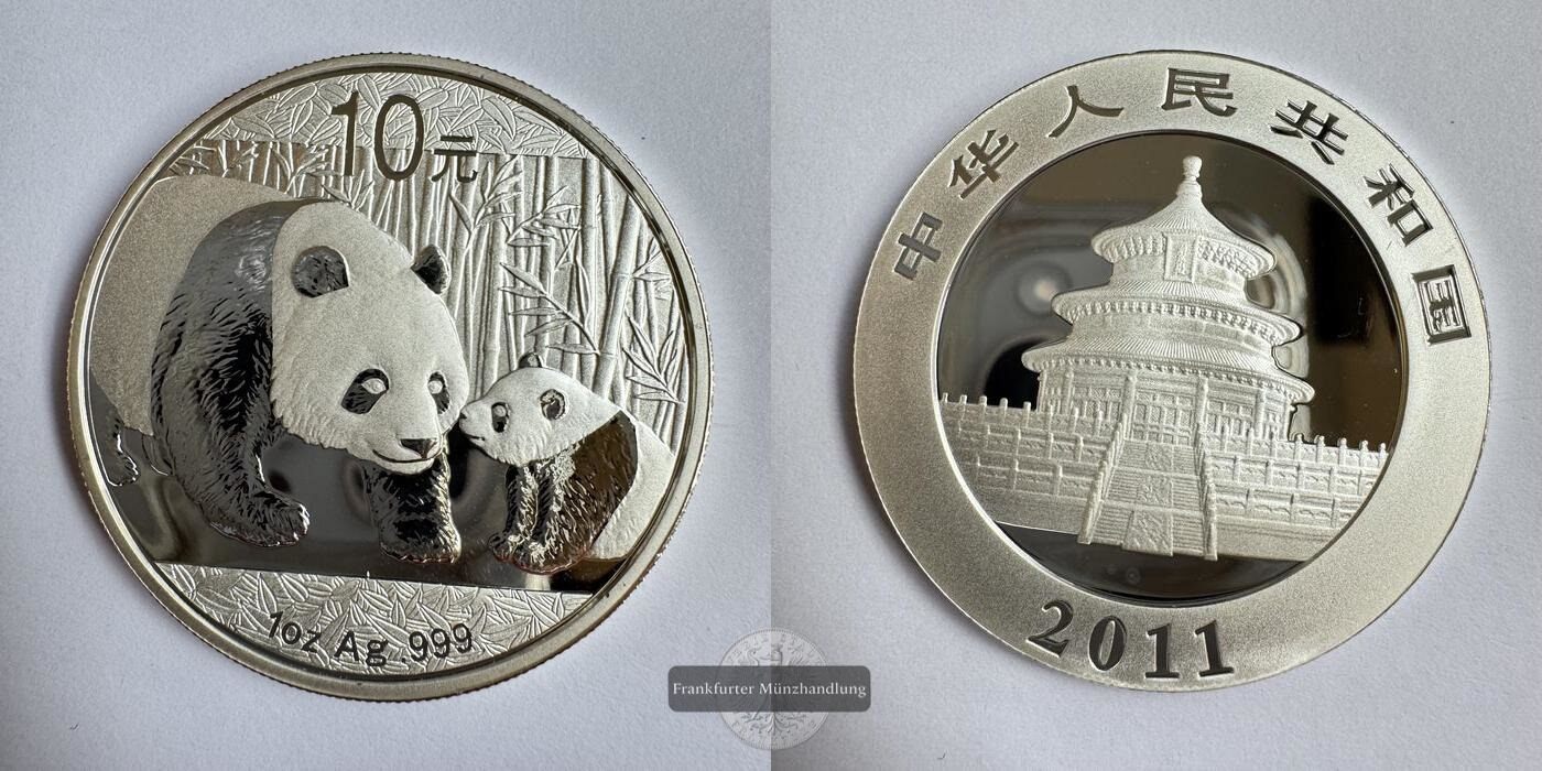  China 10 Yuan (Panda) 2011 FM-Frankfurt KM#1980 Feinsilber: 31g   