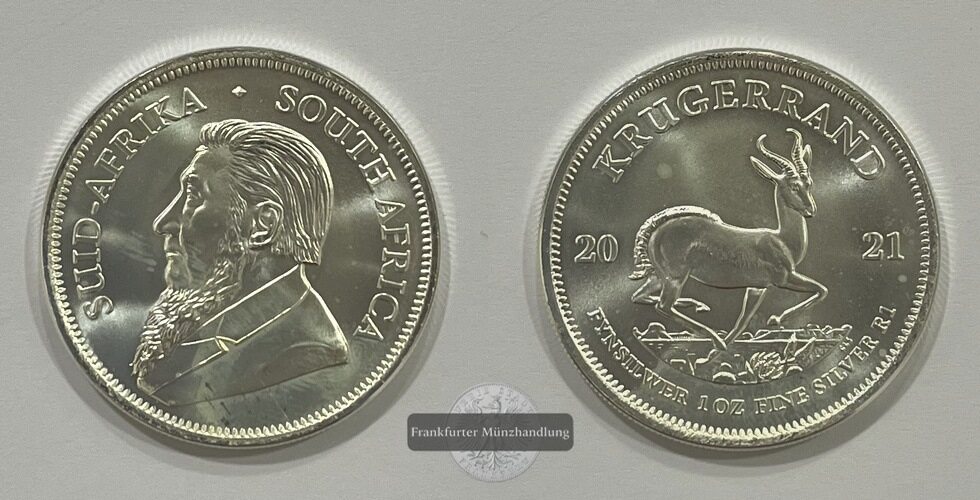  Süd Afrika 1 Rand Silber-Krügerrand 2021 FM-Frankfurt KM#691 Feinsilber: 31,1g   