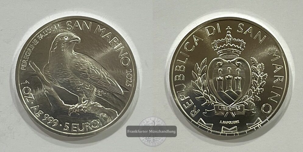  San Marino 5 Euro 2025 Falke FM-Frankfurt Feinsilber: 31,07g   