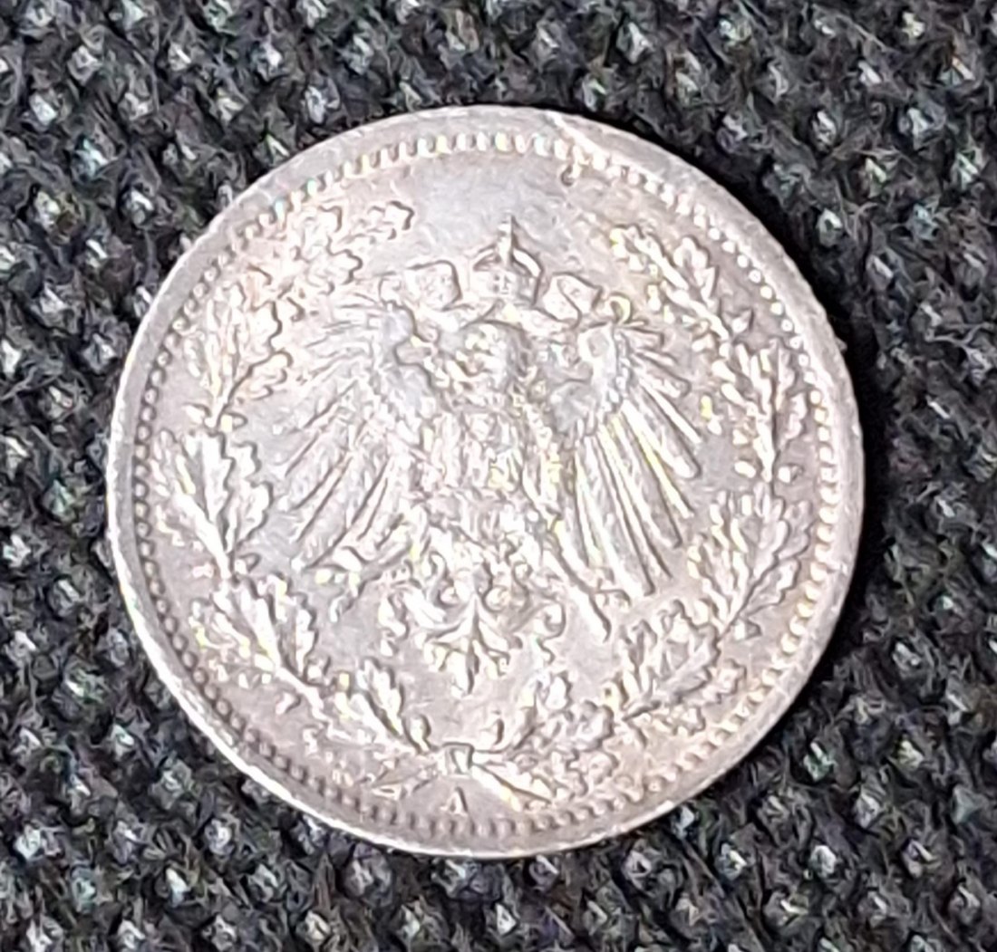  SILBER Kaiserreich 1/2 Mark 1916 A, 900er Silber, Feingewicht 2,5 Gramm   