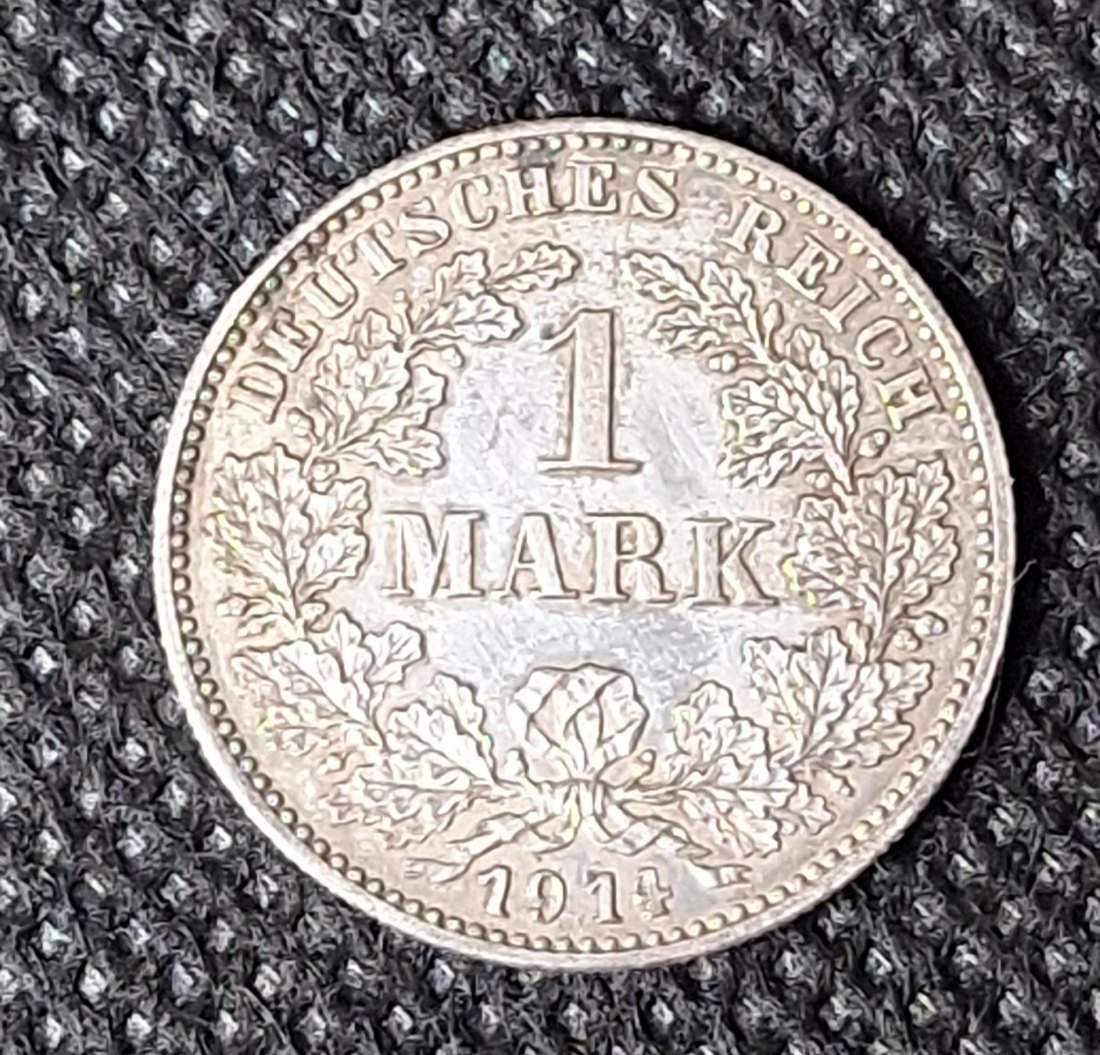  SILBER Kaiserreich 1 Mark 1914 G, seltener, 900er Silber, Feingewicht 5,0 Gramm   