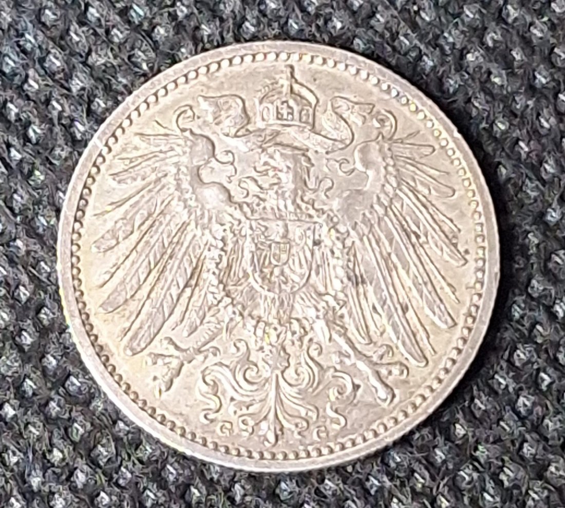  SILBER Kaiserreich 1 Mark 1914 G, seltener, 900er Silber, Feingewicht 5,0 Gramm   