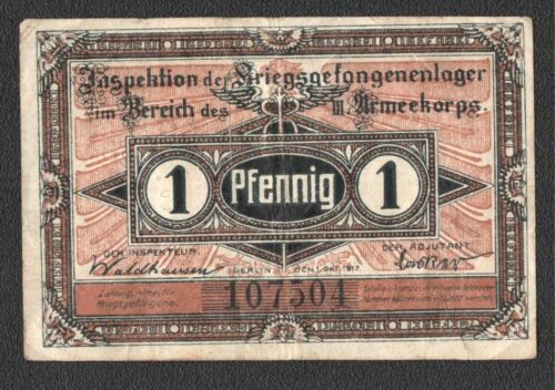  Banknote (62) 1 Pfennig Lagergeld, Kriegsgefangenenlager Stempel Guben   