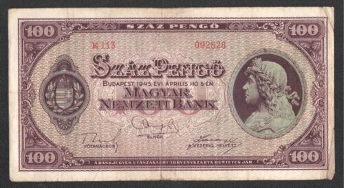  Banknote (72) Ungarn/Hungary (P.111) 100 Pengö Budapest 1945   
