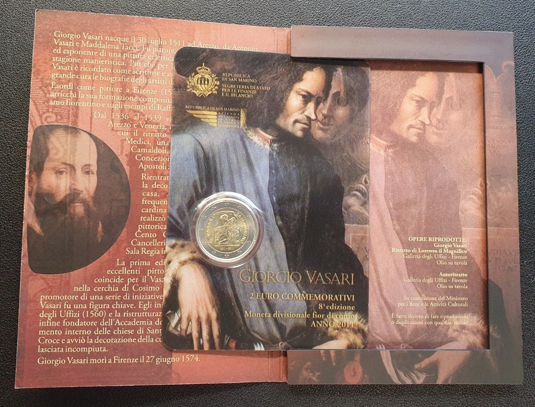  San Marino, 2 Euro, 2011, Giorgio Vasari, original, im Folder   