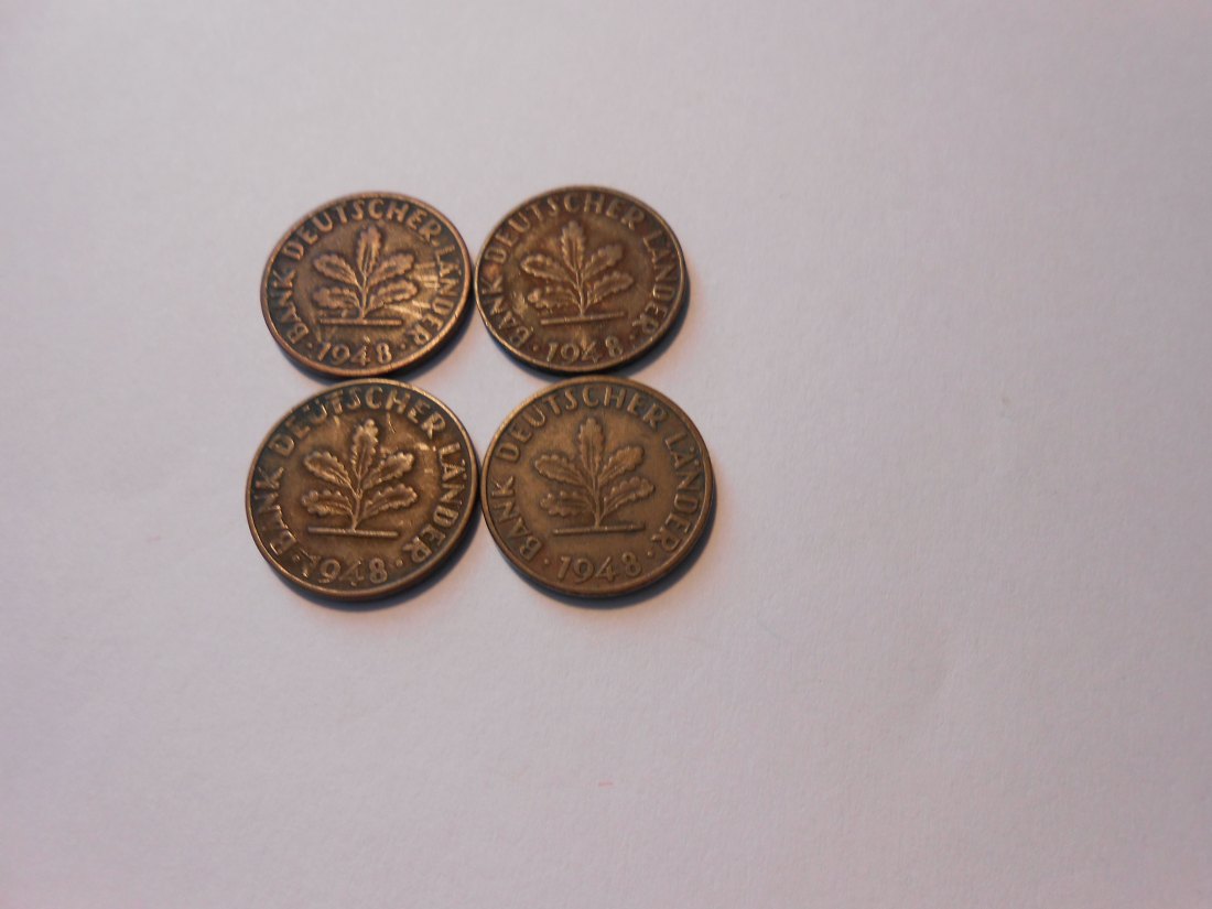  C41.°° Bank deutscher Länder, 4er Lot, 1 Pfennig 1948 D F G J   