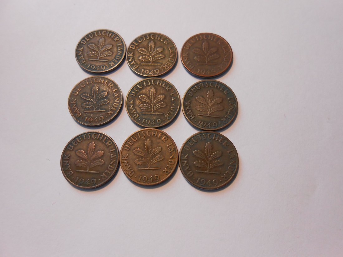  C42.°° Bank deutscher Länder, 9er Lot, 1 Pfennig 1949 F F G G J J J J J   