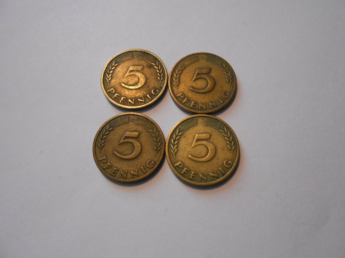 C43.°° Bank deutscher Länder, 4er Lot, 5 Pfennig 1949 G G J J