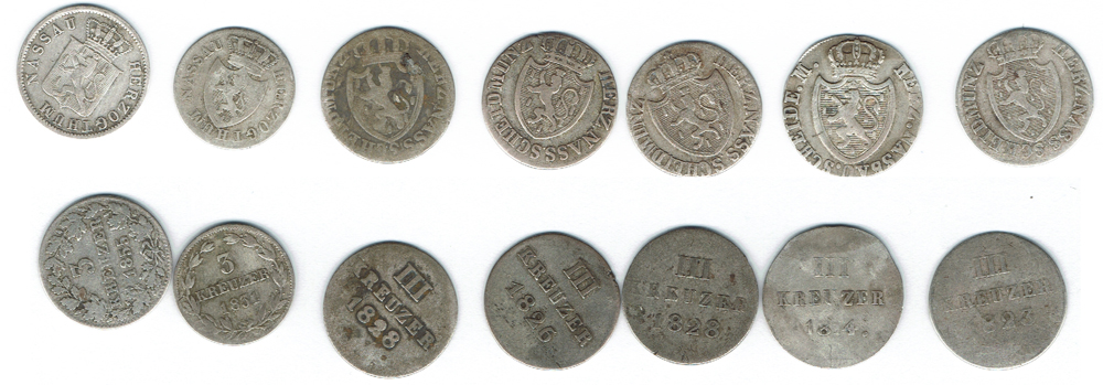  SZAIVERT ALTDEUTSCHLAND NASSAU HERZOGTUM LOT 15 STÜCK III KREUZER 3 KREUZER   