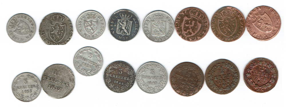  SZAIVERT ALTDEUTSCHLAND NASSAU HERZOGTUM LOT 8 SGTÜCK III KREUZER 1817 3 KREUZER 1/4 KREUZER CU   