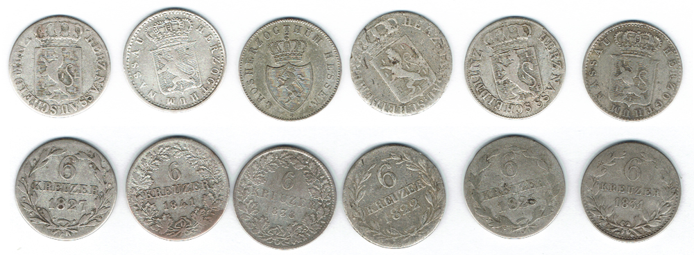  SZAIVERT ALTDEUTSCHLAND NASSAU HERZOGTUM LOT 6 STÜCK 6 KREUZER   