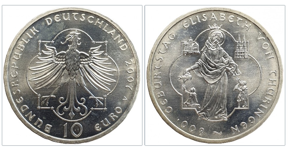  Deutschland 10 Euro, 2007 800. Geburtstag von Elisabeth von Thüringen 16,65 g Silber   
