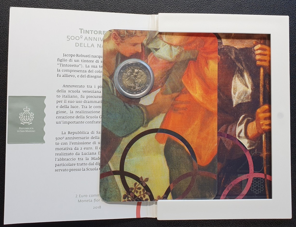  2 Euro Gedenkmünze San Marino 2018, 500. Geburtstag Jacopo Tintoretto st Blister -selten   