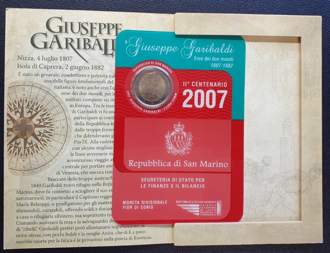  2-Euro-Gedenkmünze San Marino im Blister (Giuseppe Garibaldi) 2007   