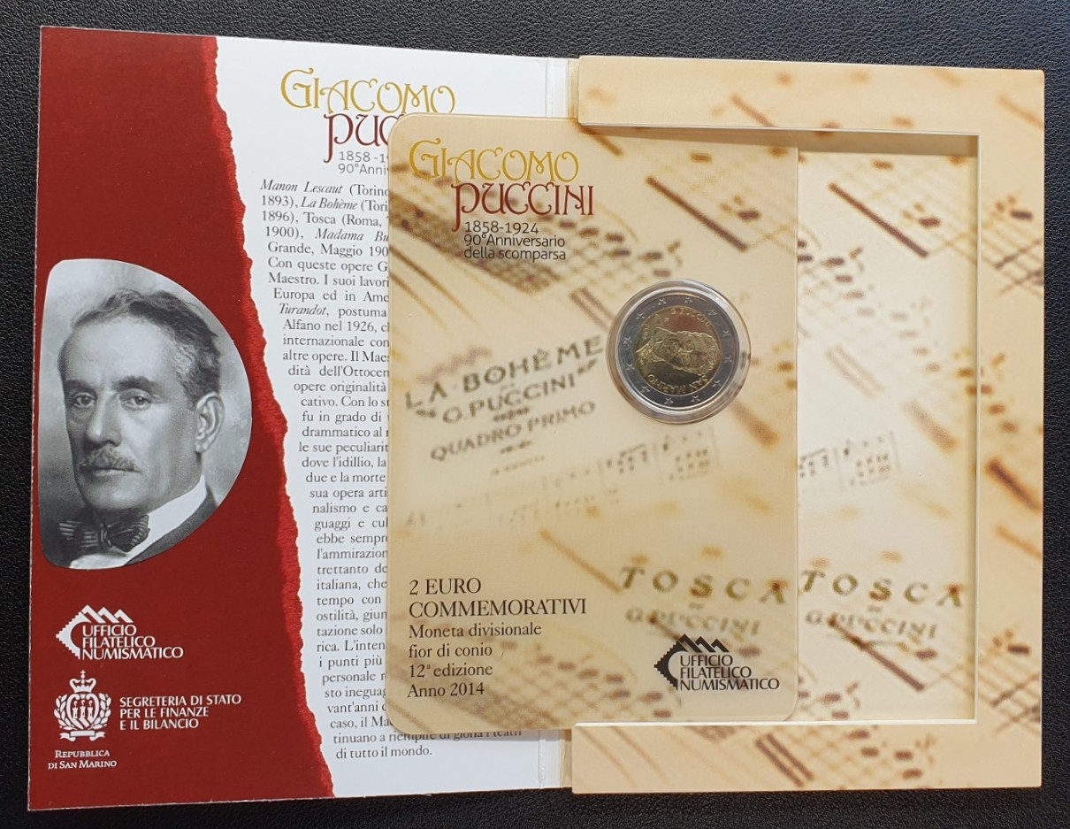 SAN MARINO 2 EURO 2014 GIACOMO PUCCINI IM ORIGINALBLISTER   