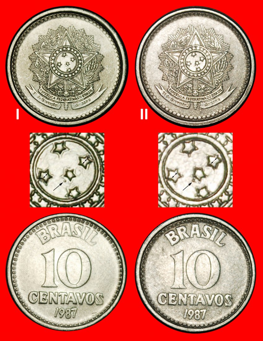 Ⰺ SOUTHERN CROSS (1986-1988):BRAZIL★10 CENTAVOS 1987 LUSTRE! 2 DISCOVERY COINS★LOW START★NO RESERVE!