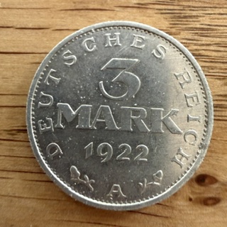 Weimarer Republik 3 Mark 1922 A vz