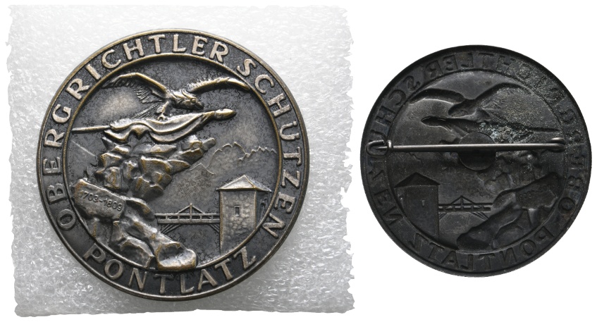  Medaille 1809; Abzeichen; Obergrichtler Schützen Pontlatz; unedel; 5,22 g; Ø 45,80 mm   