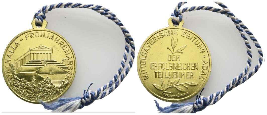 Medaille; ADAC; Walhalla- Frühjahrsmarsch; vergoldet mit Kordel; 18,56 g; Ø 38,65 mm   