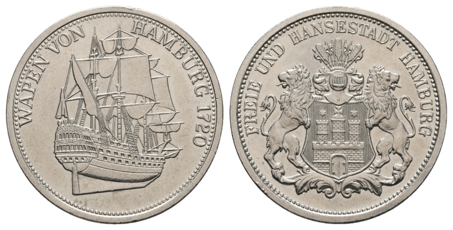  Medaille 1720; Wapen von Hamburg; silber, Henkelspur; 16,72 g; Ø 34,52 mm   