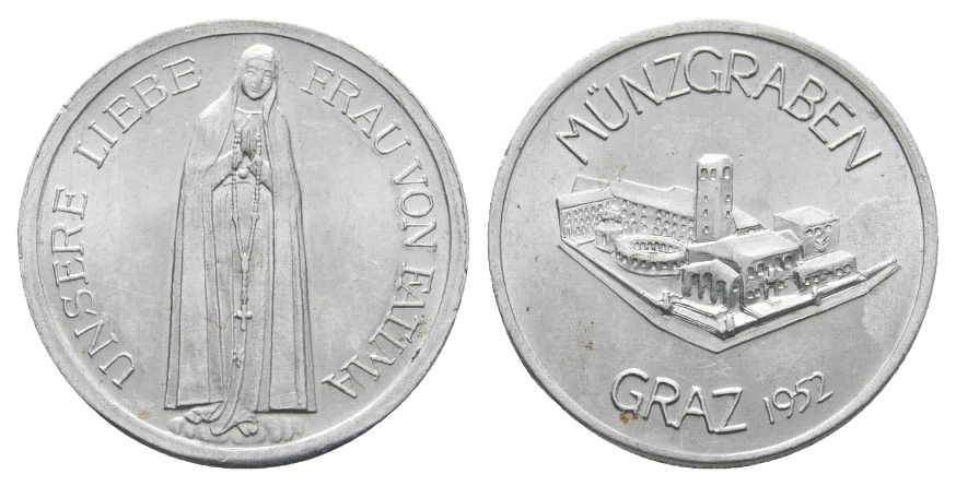  Medaille; Graz 1952; Unsere liebe Frau von Fatima; Münzgraben; unedel, 1,66 g; Ø 23,24 mm   