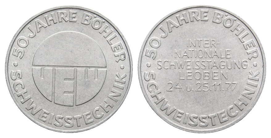  Medaille 1977; 50 Jahre Böhler Schweisstechnik; Intern.Schweisstagung Leoben; Alu; 1,60g; Ø 24,14 mm   